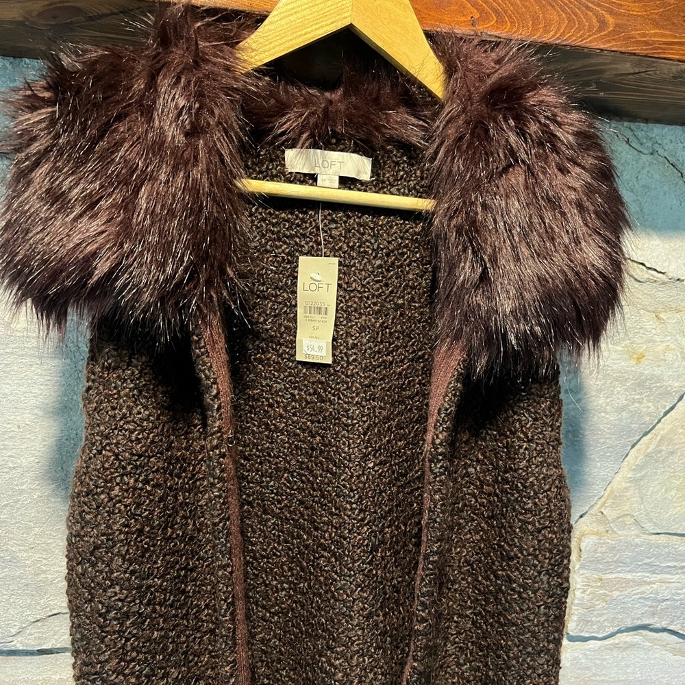 LOFT deep purple (looks brown) sweater vest, NWT, SP